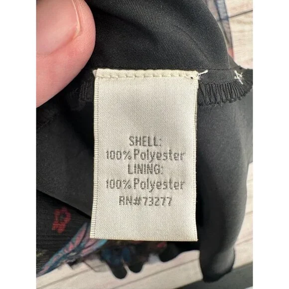 Disney Lauren Conrad Floral Semi Sheer Lined‎ Dress Women's 10 Black/Blue/Red - Picture 10 of 13